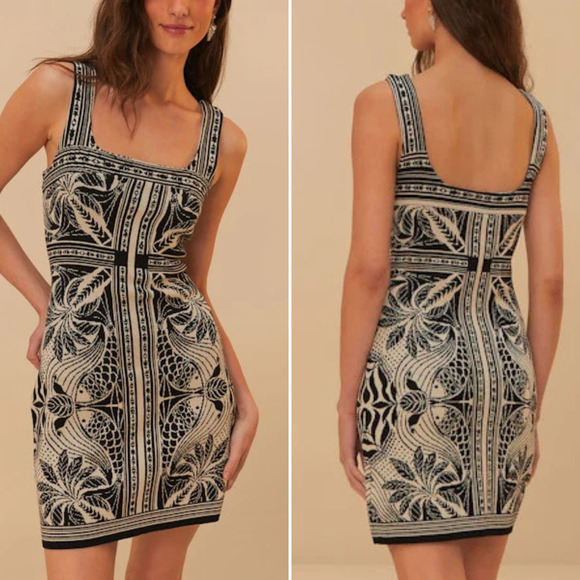 NWT Farm Rio Off-White Monochrome Elegance Scarf Knit Black Mini Dress sz Medium - Picture 1 of 7
